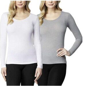 32 DEGREES Heat Women's Long Sleeve Scoop Neck Baselayer Tee 2-PackGray White